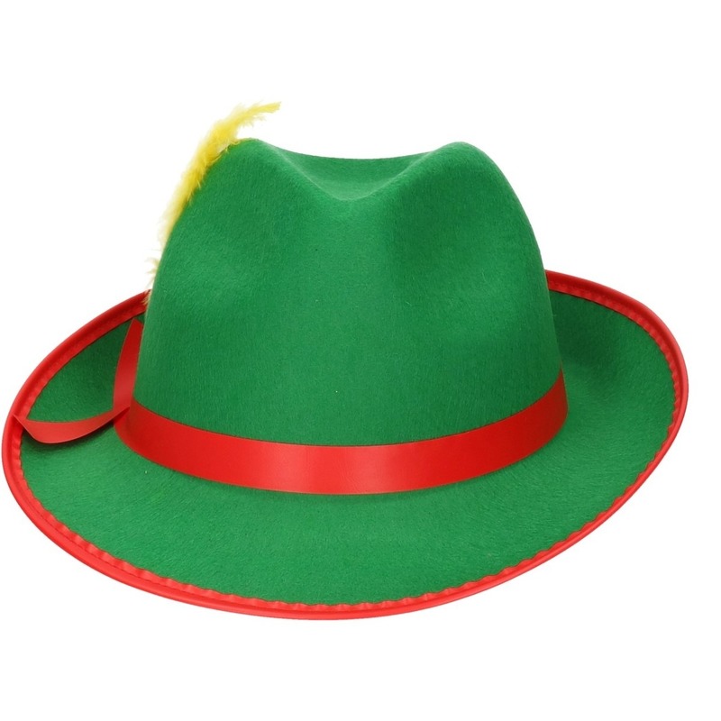 Groen-rood Tiroler hoedje verkleedaccessoire voor volwassenen