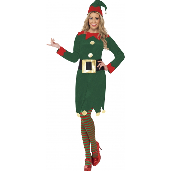 Groene-rode kerst elf verkleed kostuum-jurk voor dames