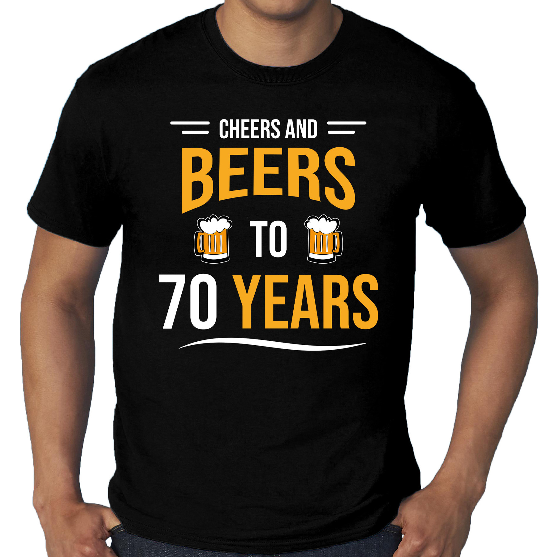 Grote maten Cheers and beers 70 jaar verjaardag cadeau t-shirt zwart voor heren