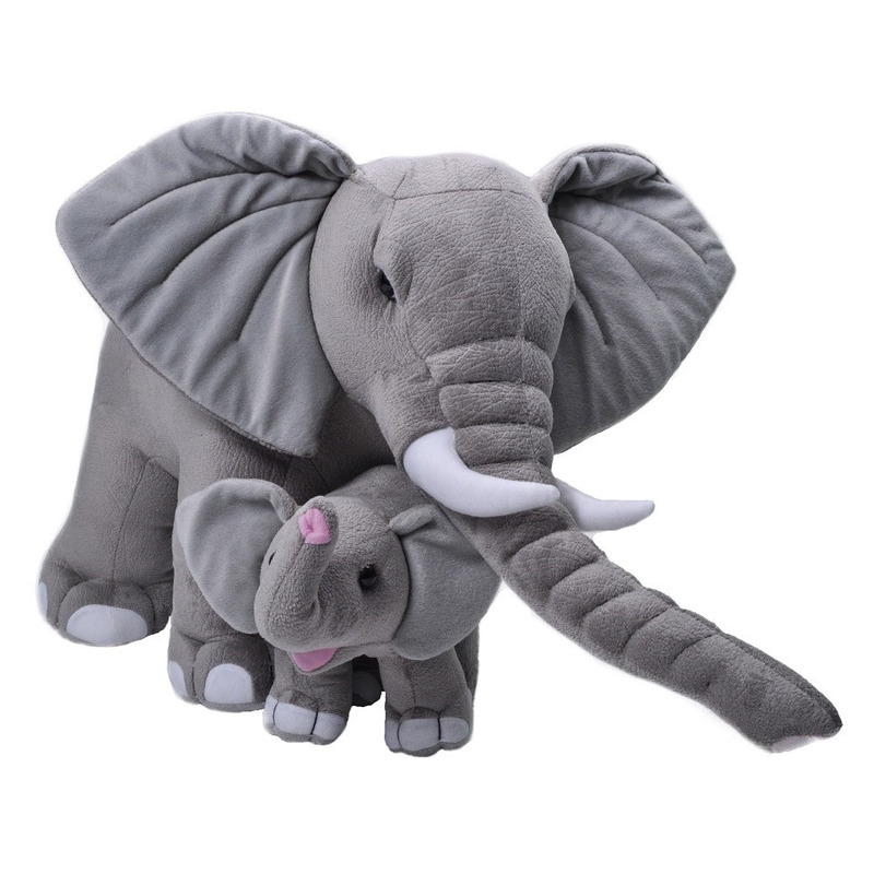 Grote pluche grijze olifant met kalfje knuffel 76 cm speelgoe