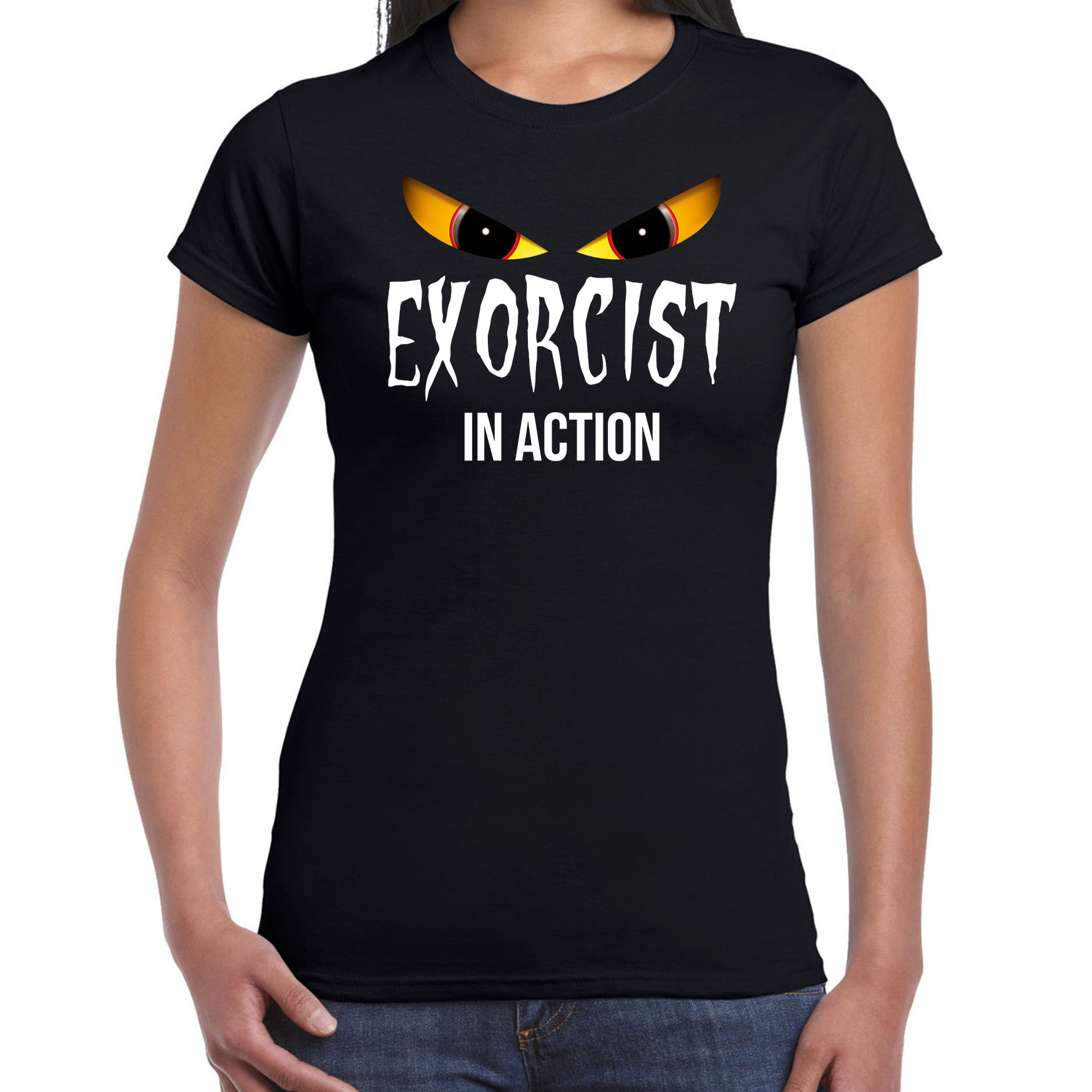 Halloween Exorcist in action halloween verkleed t-shirt zwart voor dames