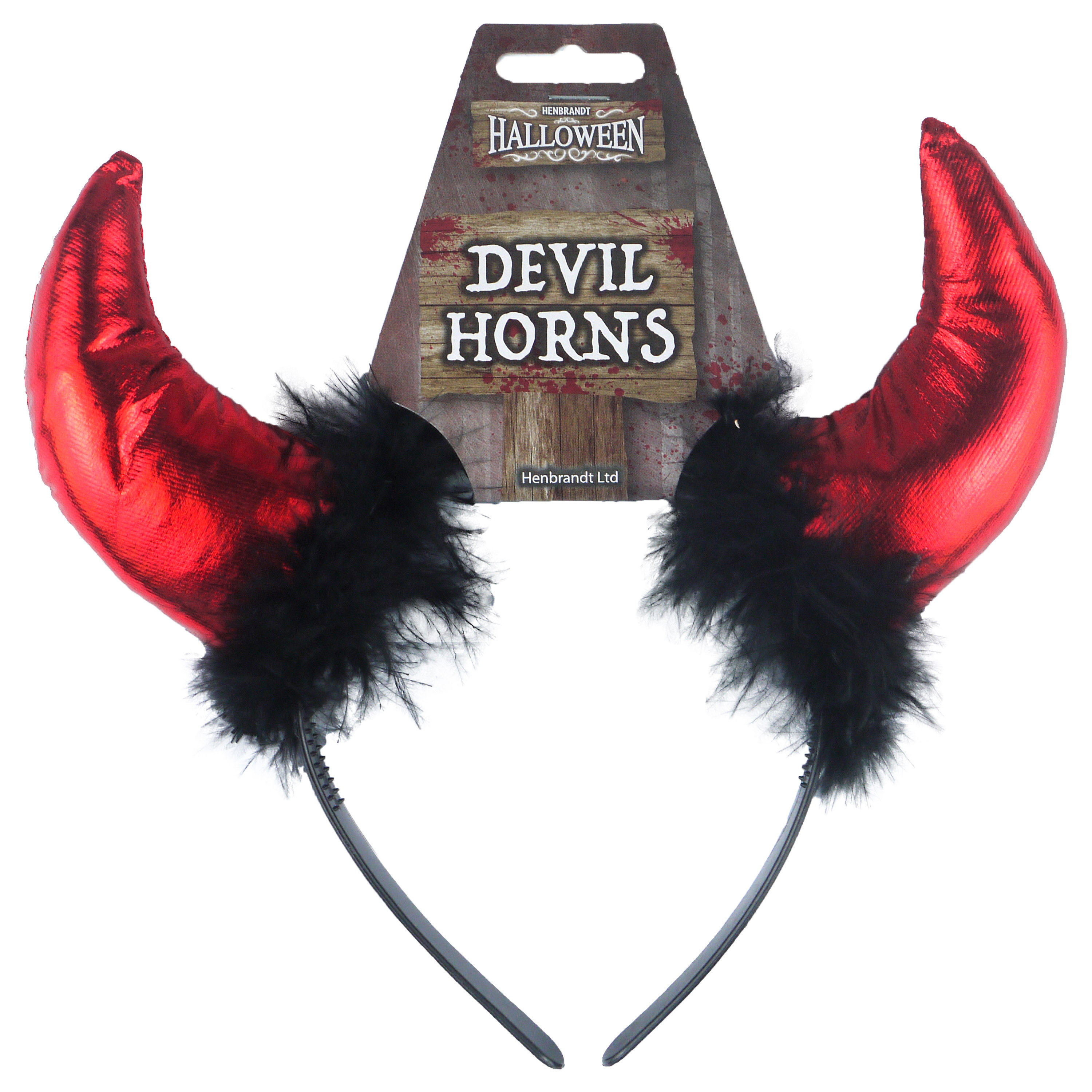 Halloween - Halloween duivel hoorntjes met kunstbont - diadeem - rood/zwart - kunststof