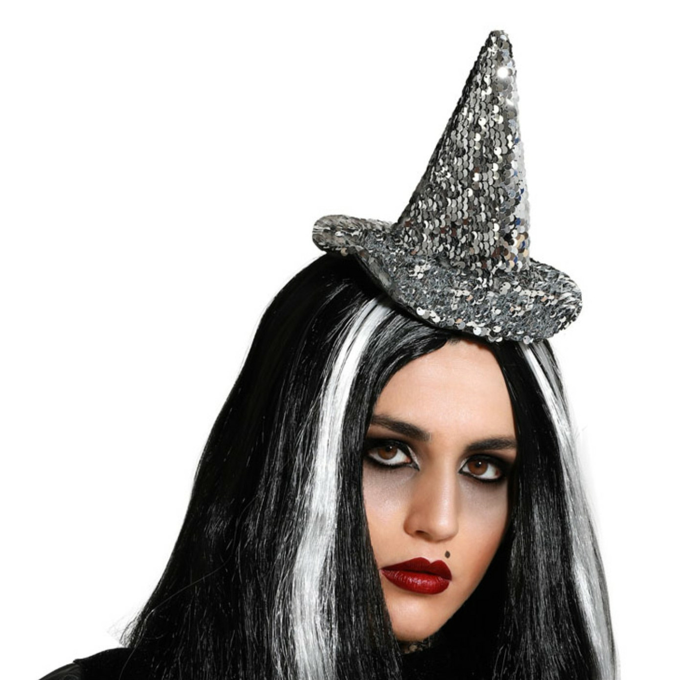Halloween - Halloween heksenhoed - mini hoedje op diadeem - one size - zilver glitter - meisjes/dame