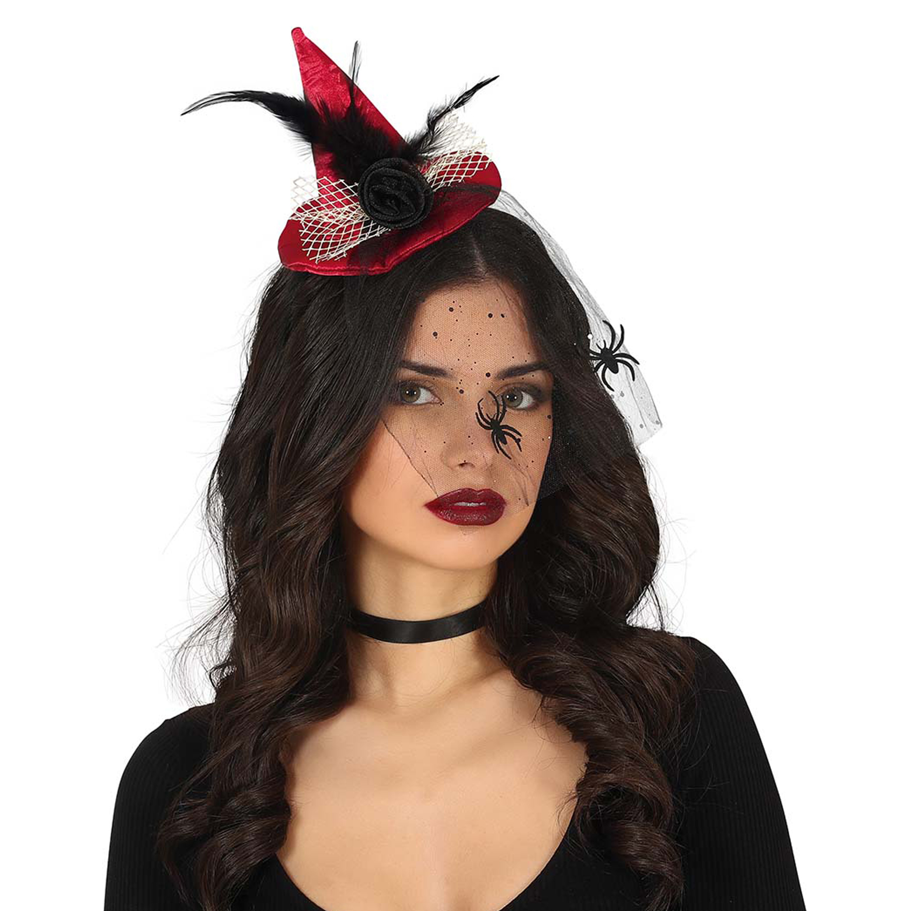 Halloween heksenhoed mini hoedje op diadeem one size rood meisjes-dames