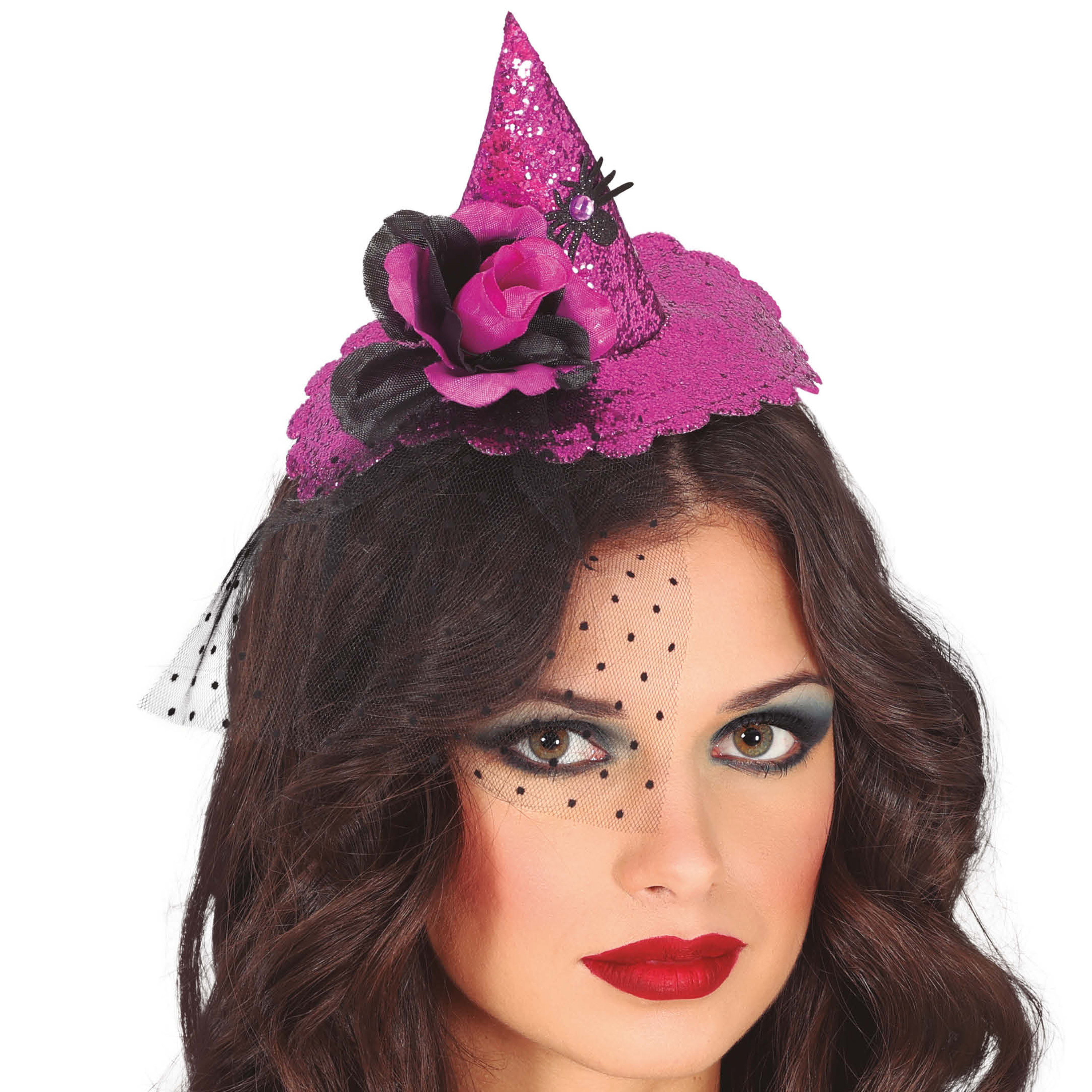 Halloween heksenhoed mini hoedje op diadeem one size roze meisjes-dames