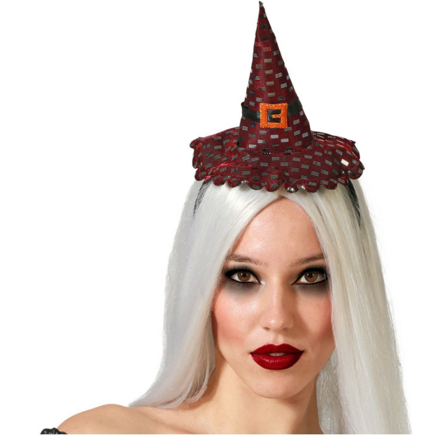 Halloween heksenhoed mini hoedje op diadeem one size zwart-donkerrood meisjes-dames