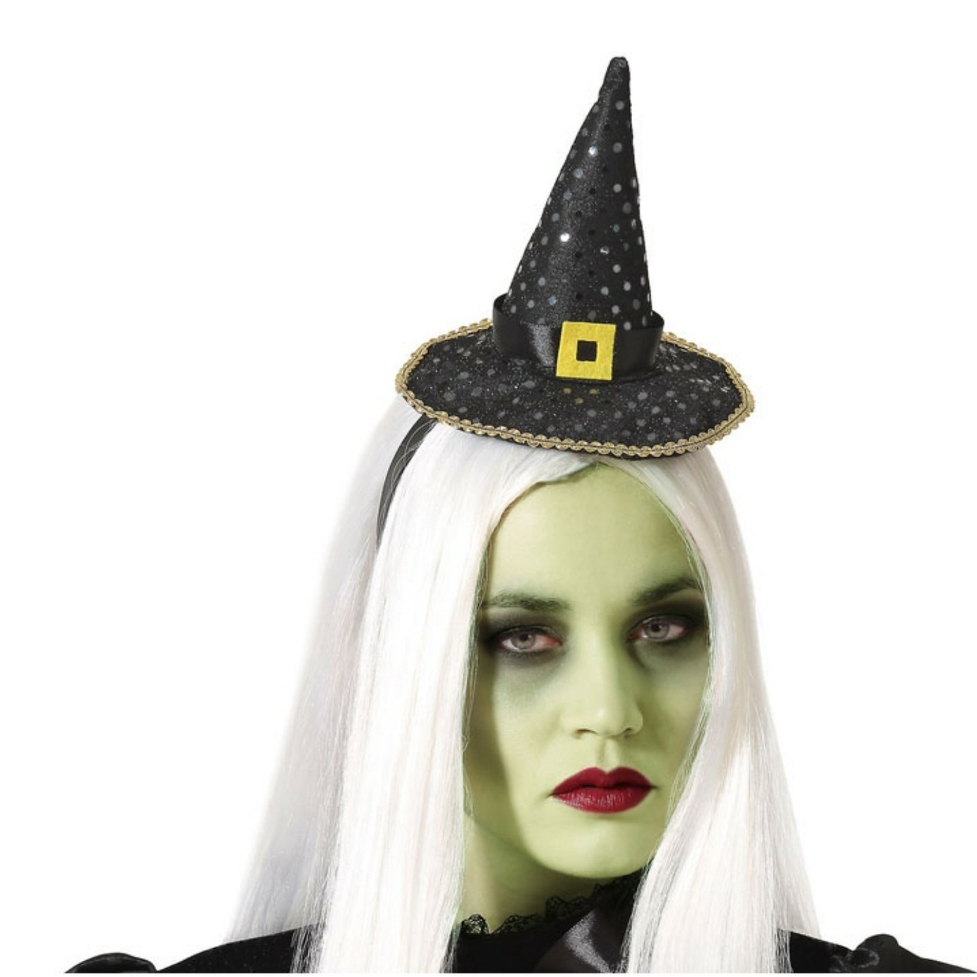 Halloween heksenhoed mini hoedje op diadeem one size zwart-goud meisjes-dames