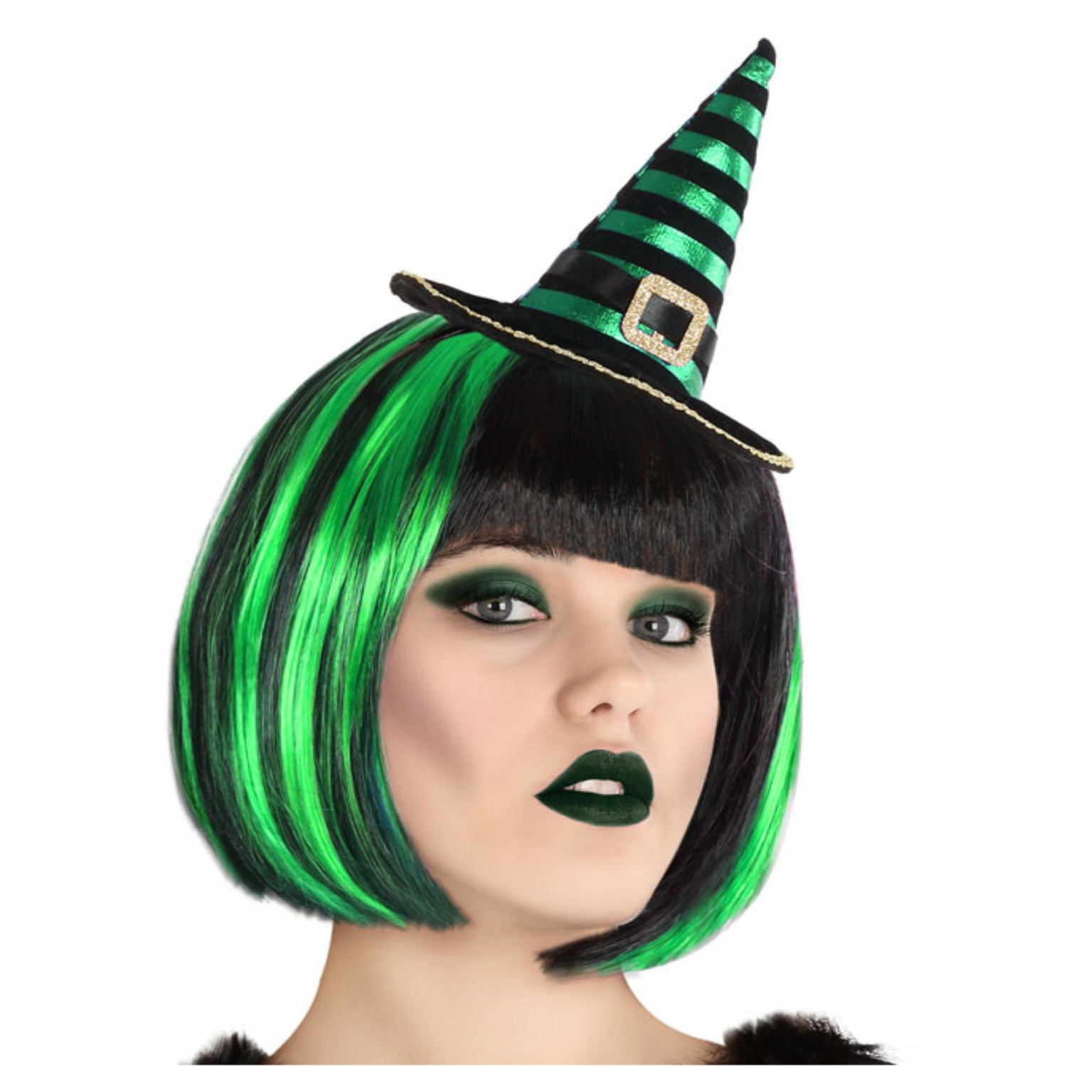 Halloween heksenhoed mini hoedje op diadeem one size zwart-groen meisjes-dames