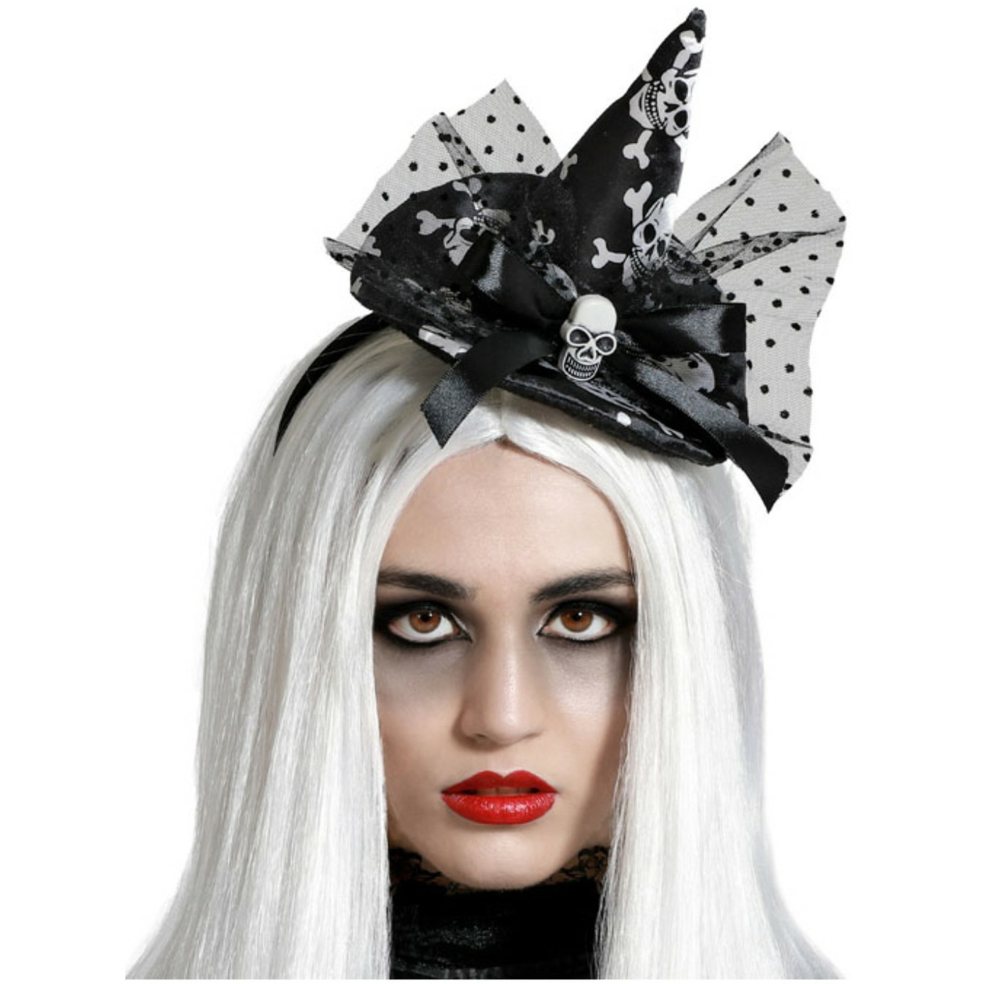 Halloween heksenhoed mini hoedje op diadeem one size zwart-wit meisjes-dames
