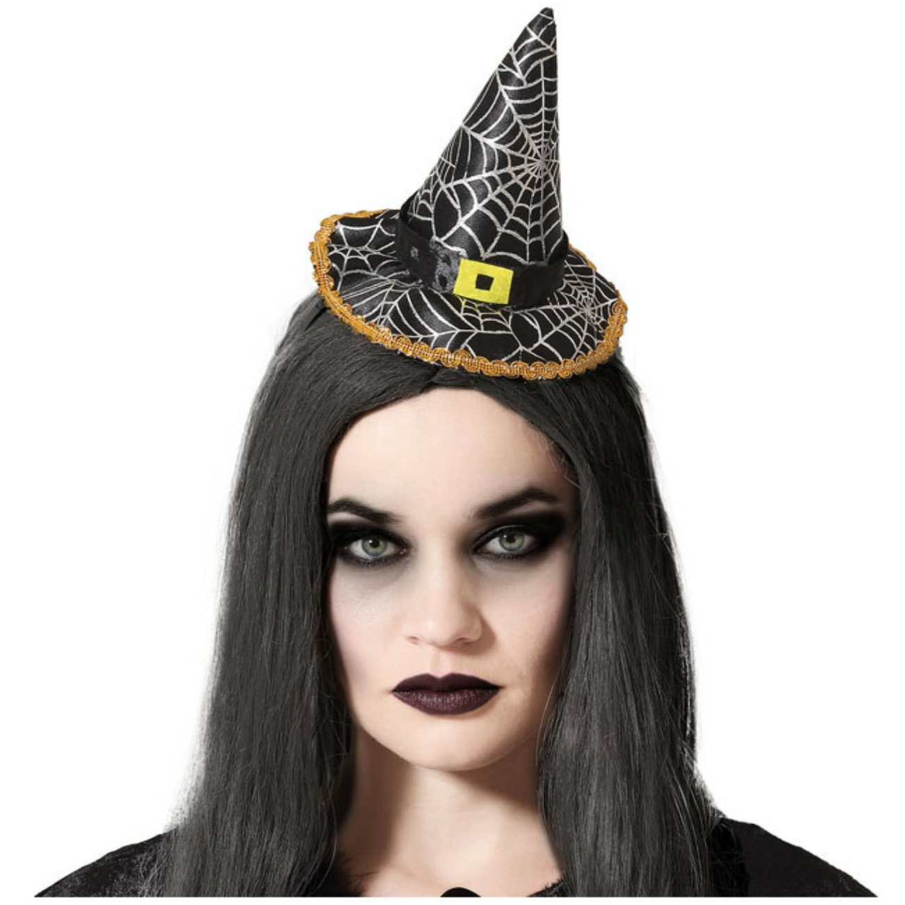 Halloween heksenhoed mini hoedje op diadeem one size zwart-zilver meisjes-dames