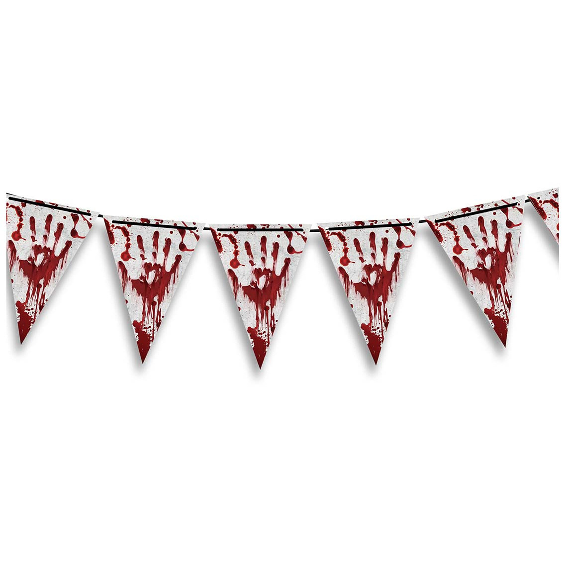 Halloween-horror thema vlaggenlijn bloederige hand kunststof 400 cm vlaggetjes versiering