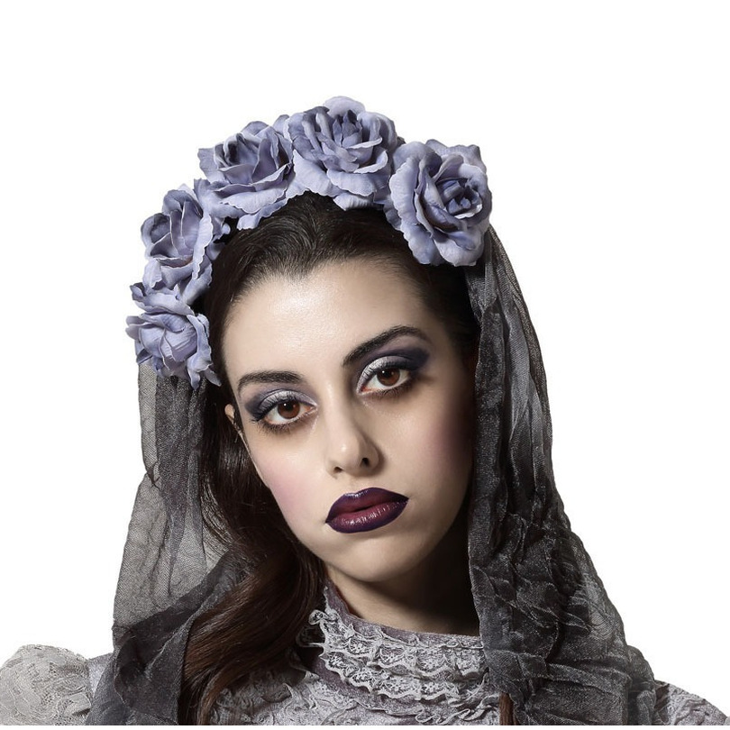 Halloween-horror verkleed diadeem-tiara-bloemenkrans zombie-spook kunststof dames-meisjes