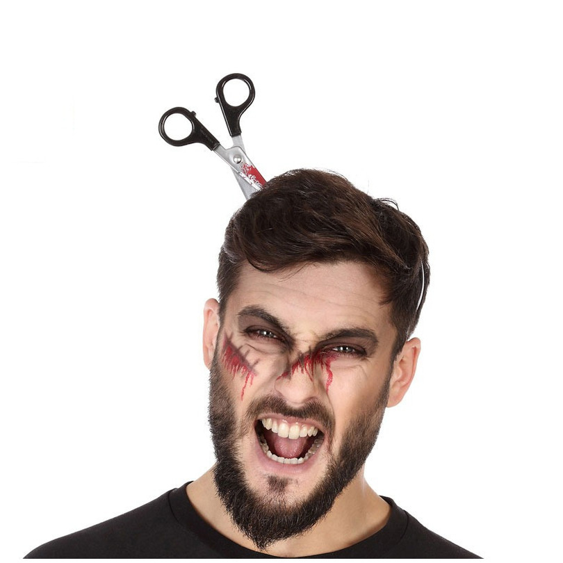Halloween-horror verkleed hoofdband dikke pech schaar in je hoofd kunststof