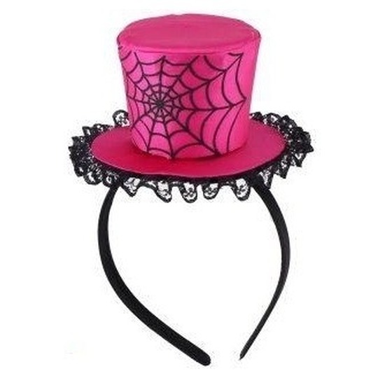 Halloween - Roze verkleed mini hoed op diadeem met spinnenweb voor dames