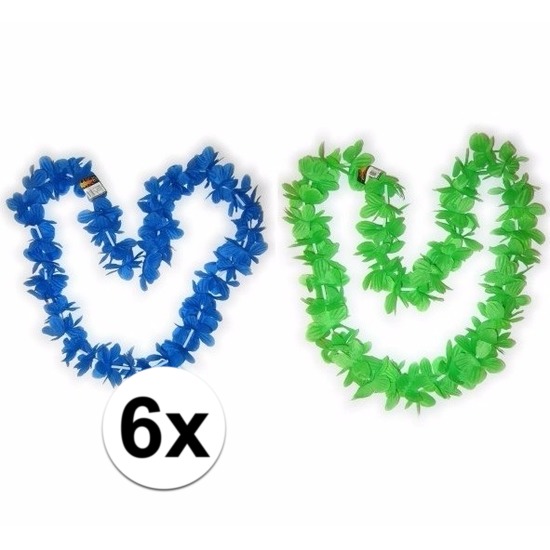 Hawaii bloemenkransen pakket groen-blauw 6 stuks