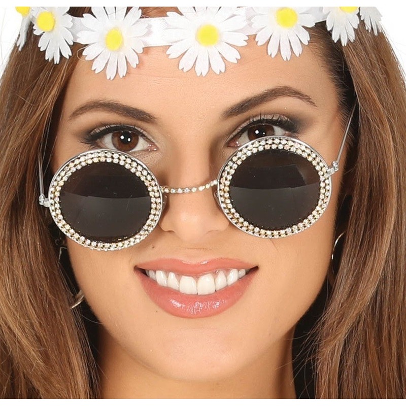 Hippie-flower power verkleed zonnebril met ronde glazen