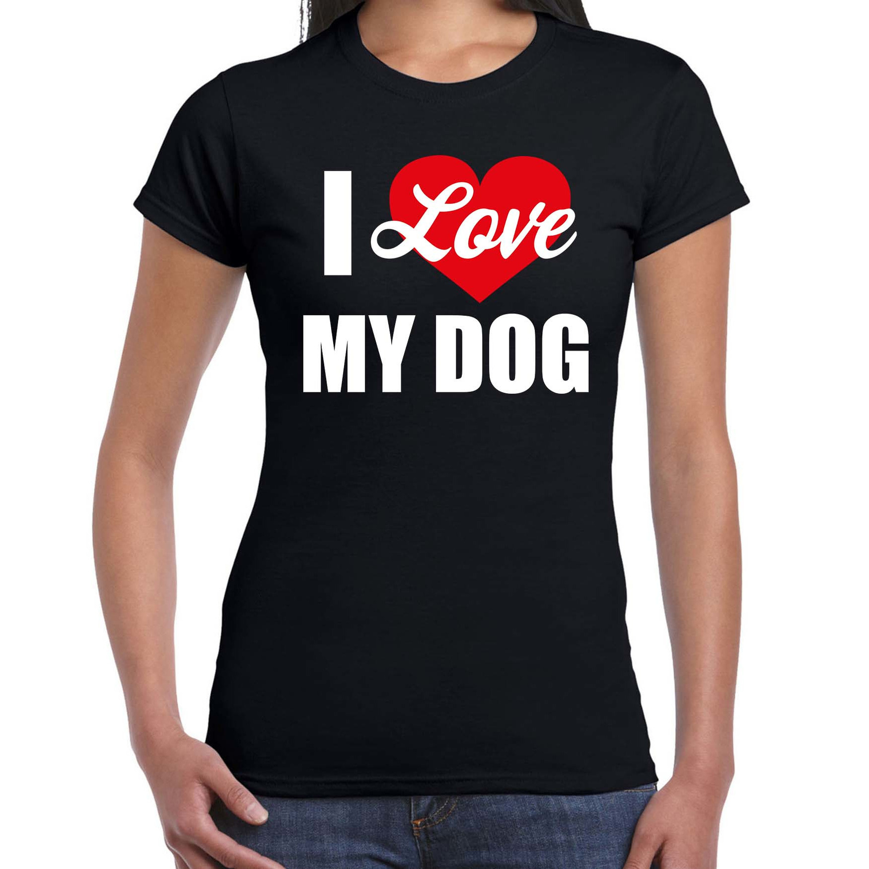 Honden t-shirt I love my dog - Ik hou van mijn hond - zwart voor dames
