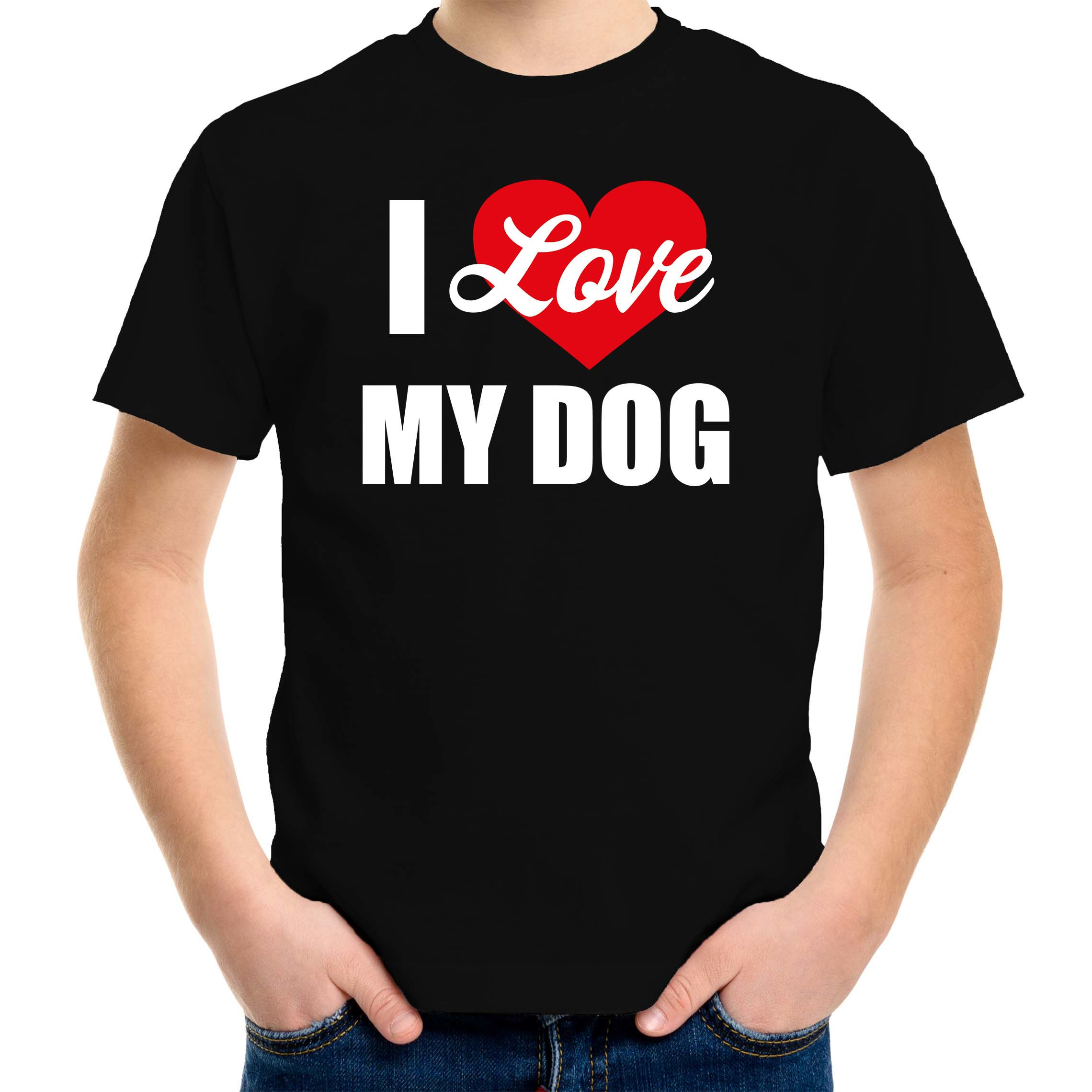 Honden t-shirt I love my dog - Ik hou van mijn hond - zwart voor kinderen