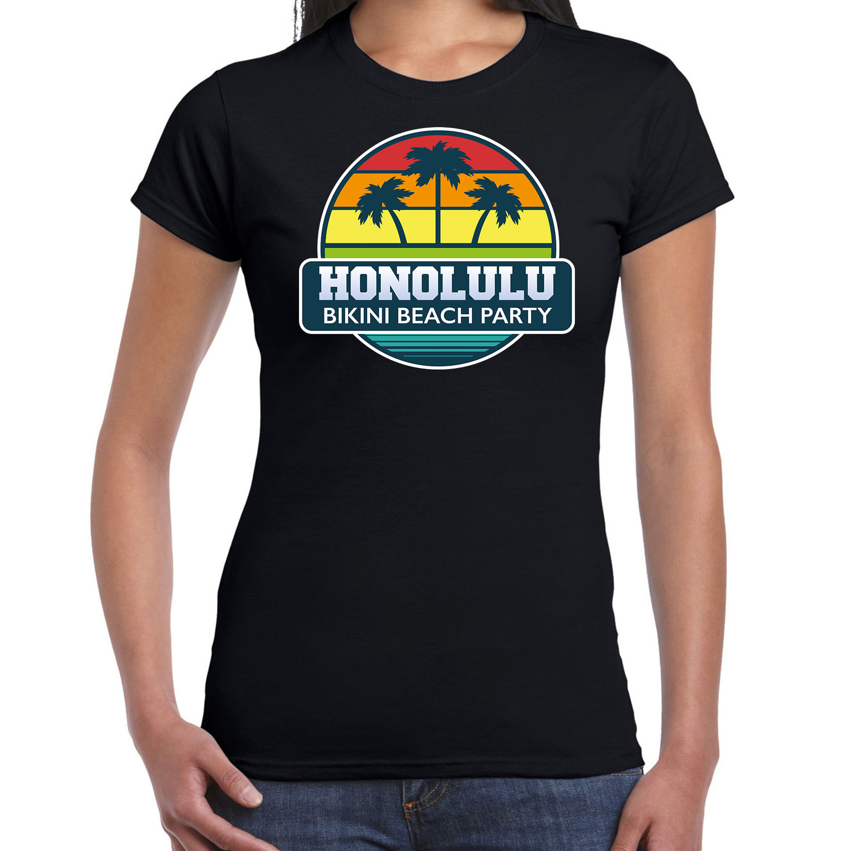 Honolulu zomer t-shirt-shirt Honolulu bikini beach party zwart voor dames