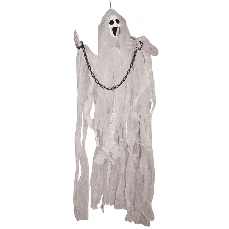 Horror-Halloween decoratie spook-geest pop met licht wit 120 cm