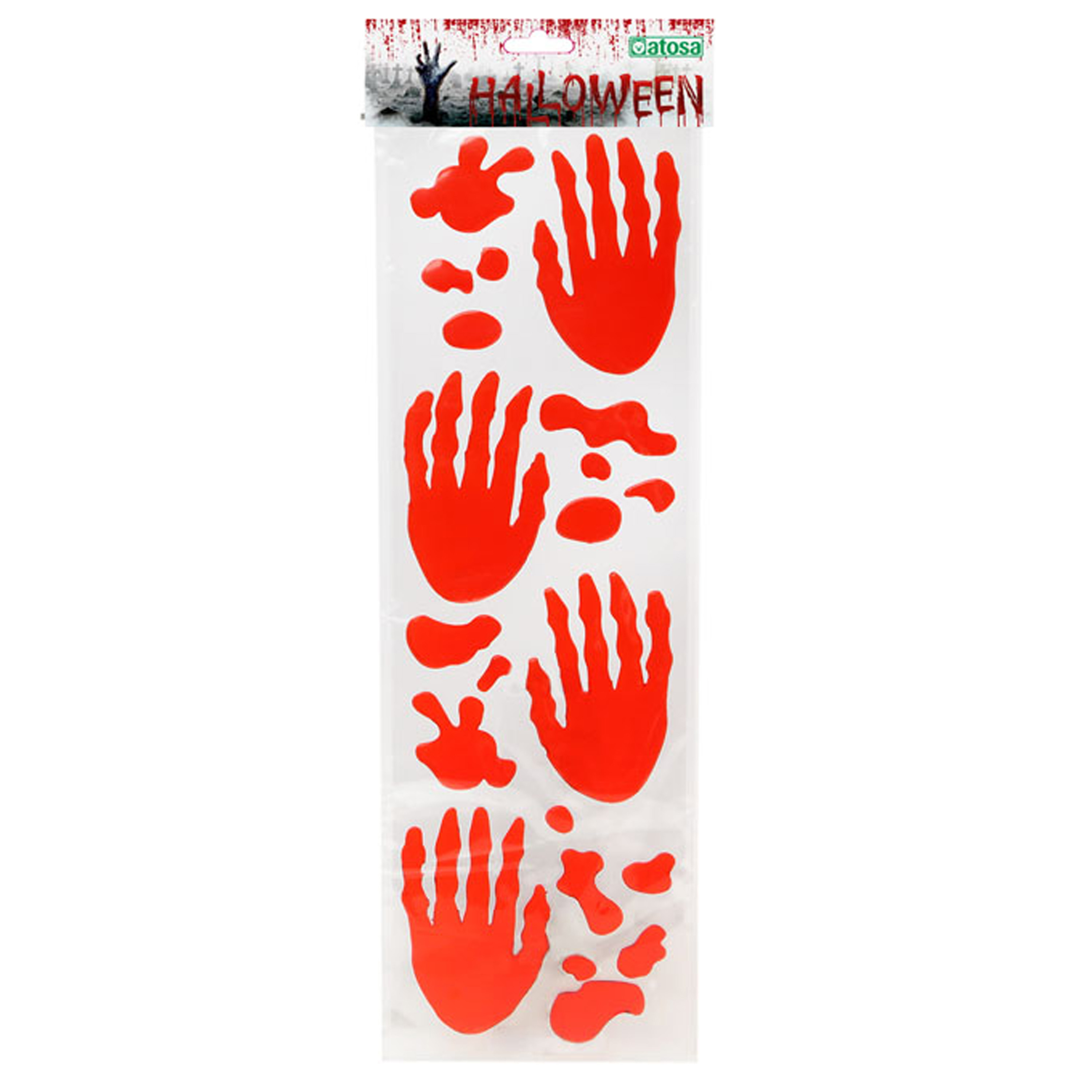 Horror-halloween raamsticker Bloederige handen en spetters 46 x 13 cm Feestartikelen-versierin
