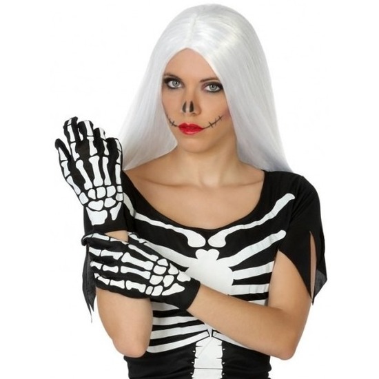 Horror skelet handshoenen zwart-wit voor dames