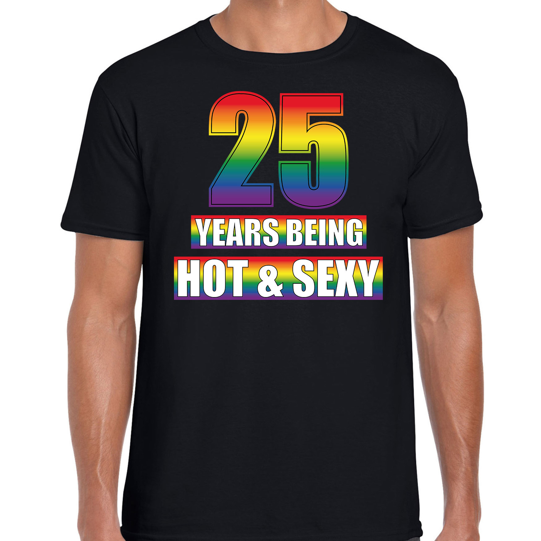Hot en sexy 25 jaar verjaardag cadeau t-shirt zwart voor heren Gay- LHBT kleding-outfit