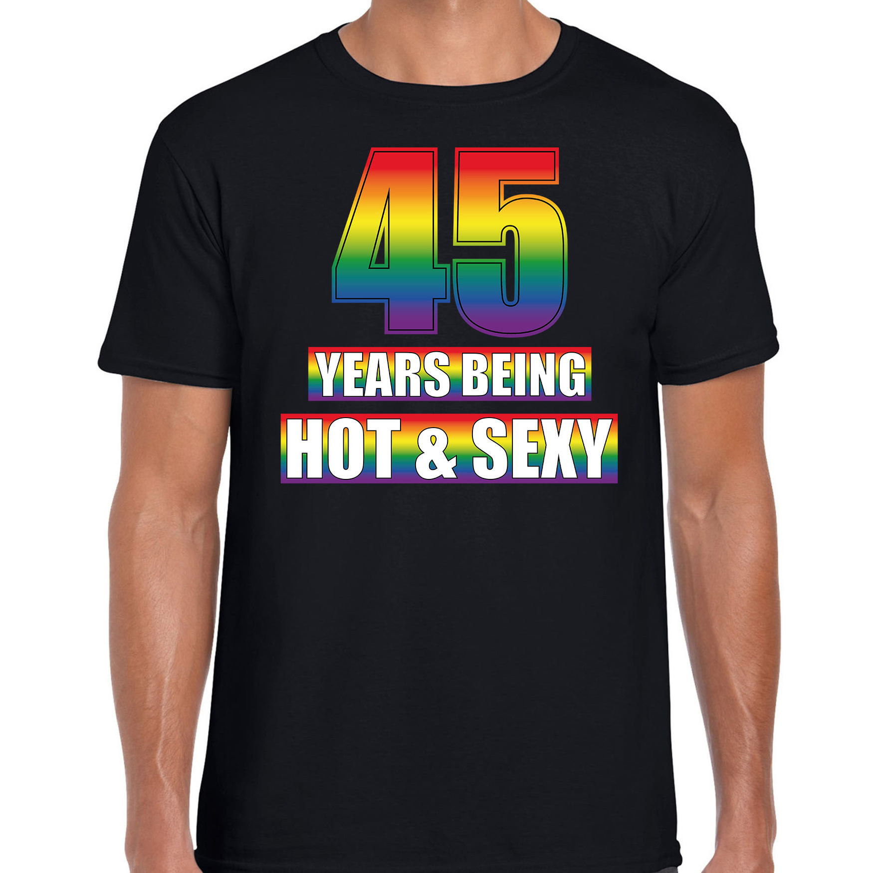 Hot en sexy 45 jaar verjaardag cadeau t-shirt zwart voor heren Gay- LHBT kleding-outfit