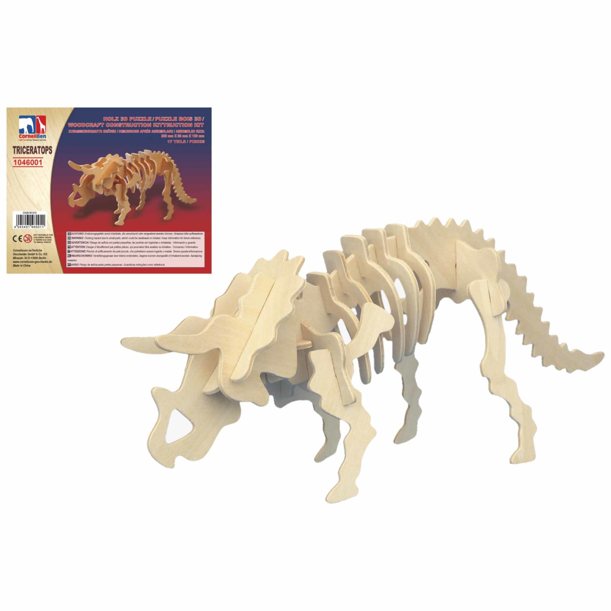 Houten 3D puzzel Triceratops dinosaurus 32 cm