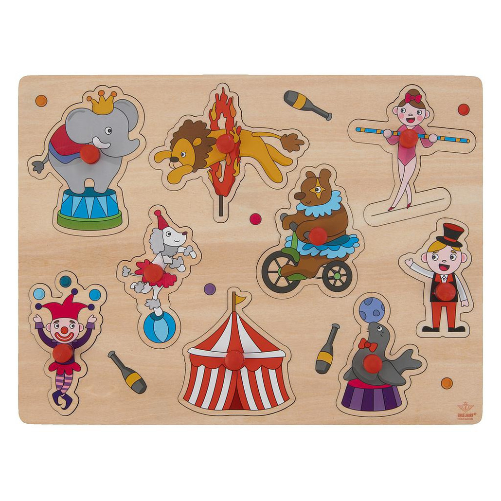 Houten knopjes-noppen speelgoed puzzel circus thema 30 x 22 cm