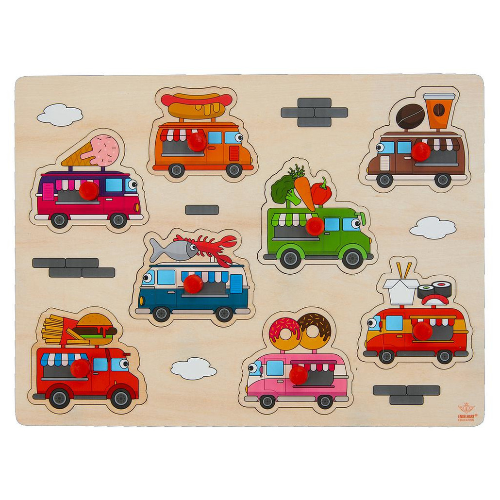Houten knopjes-noppen speelgoed puzzel foodtruck thema 30 x 22 cm