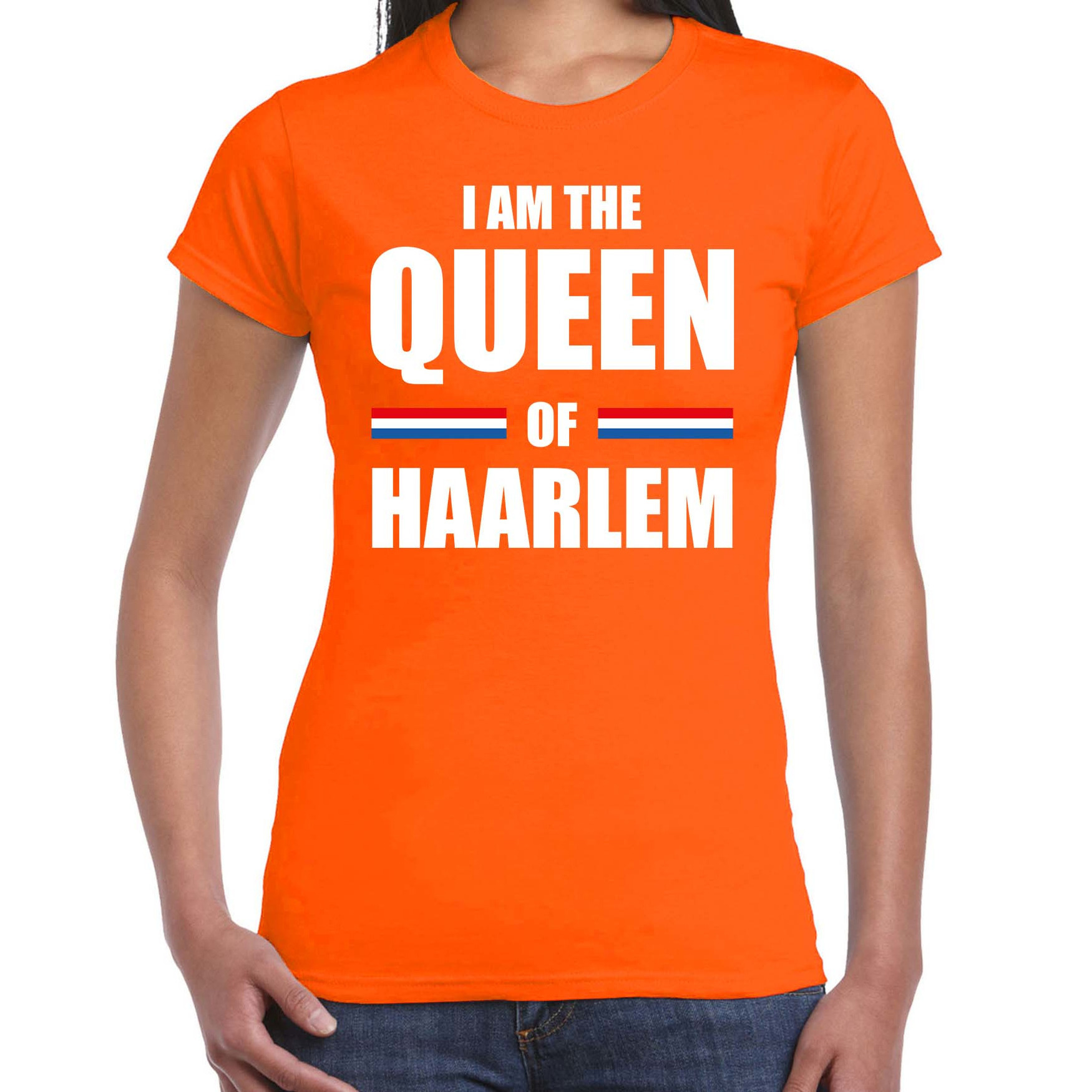 I am the Queen of Haarlem Koningsdag t-shirt oranje voor dames