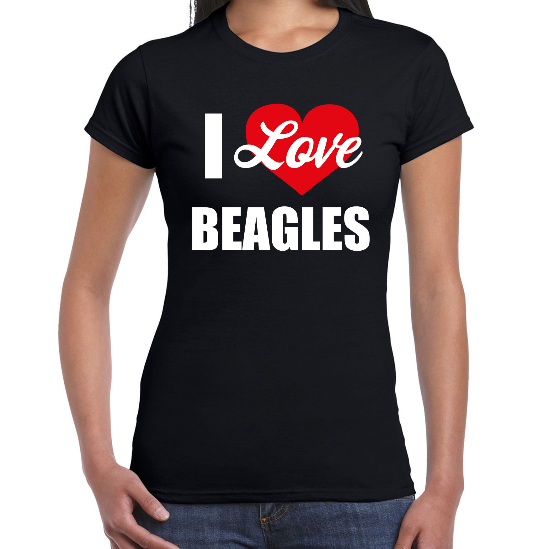 I love Beagles honden t-shirt zwart voor dames