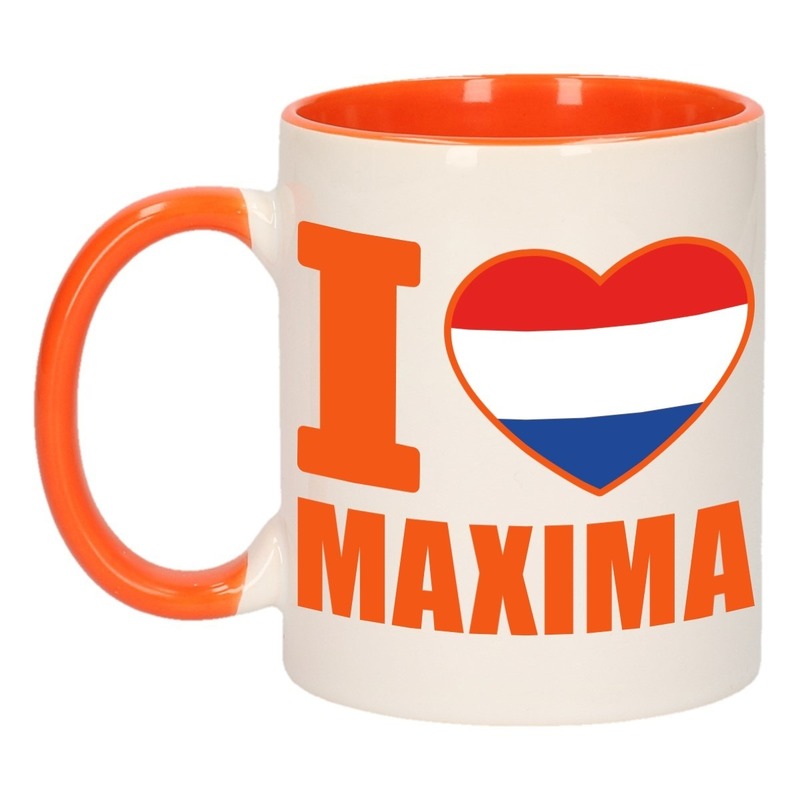 I love Maxima mok- beker oranje wit 300 ml