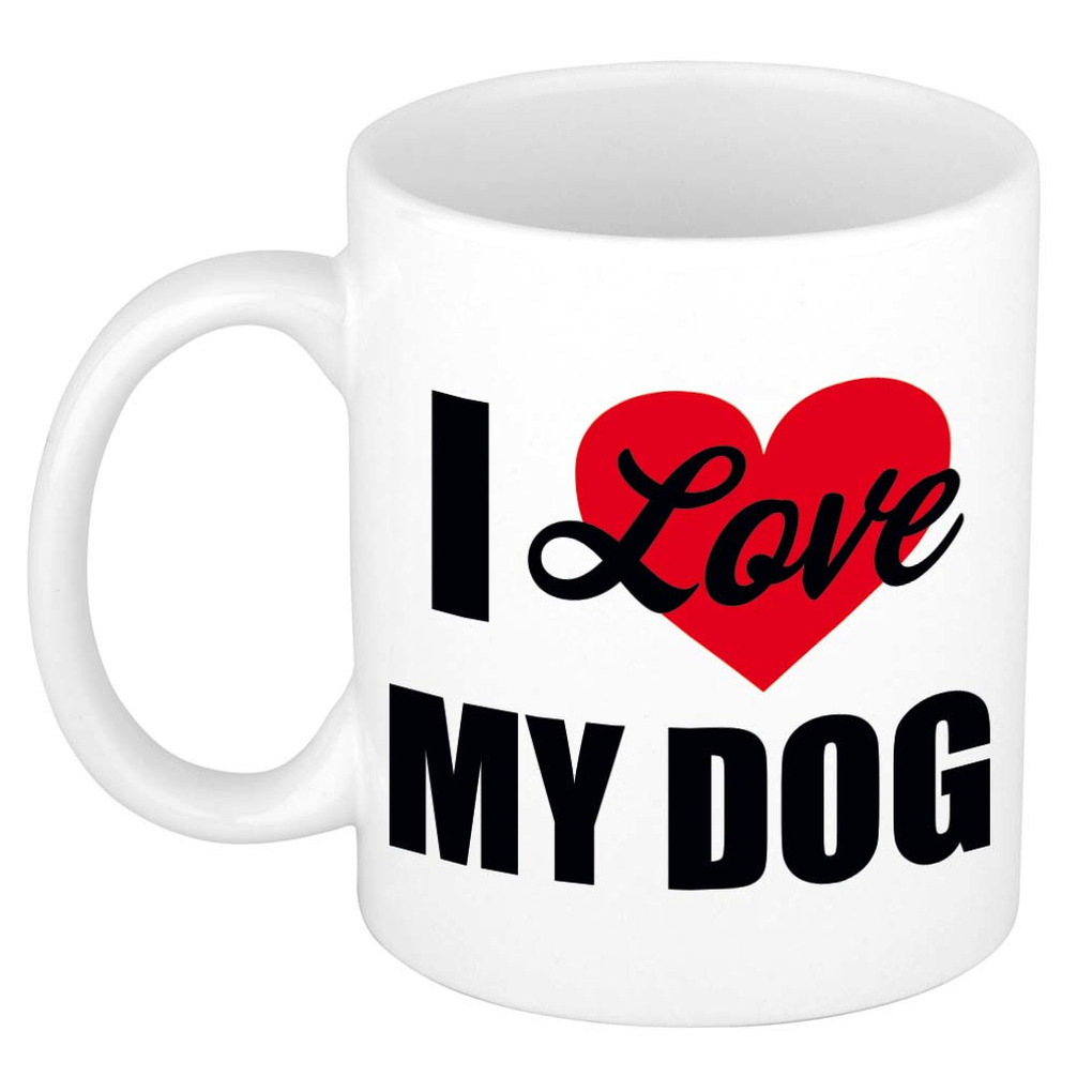 I love my dog-Ik hou van mijn hond cadeau mok-beker wit 300 ml Cadeau mokken