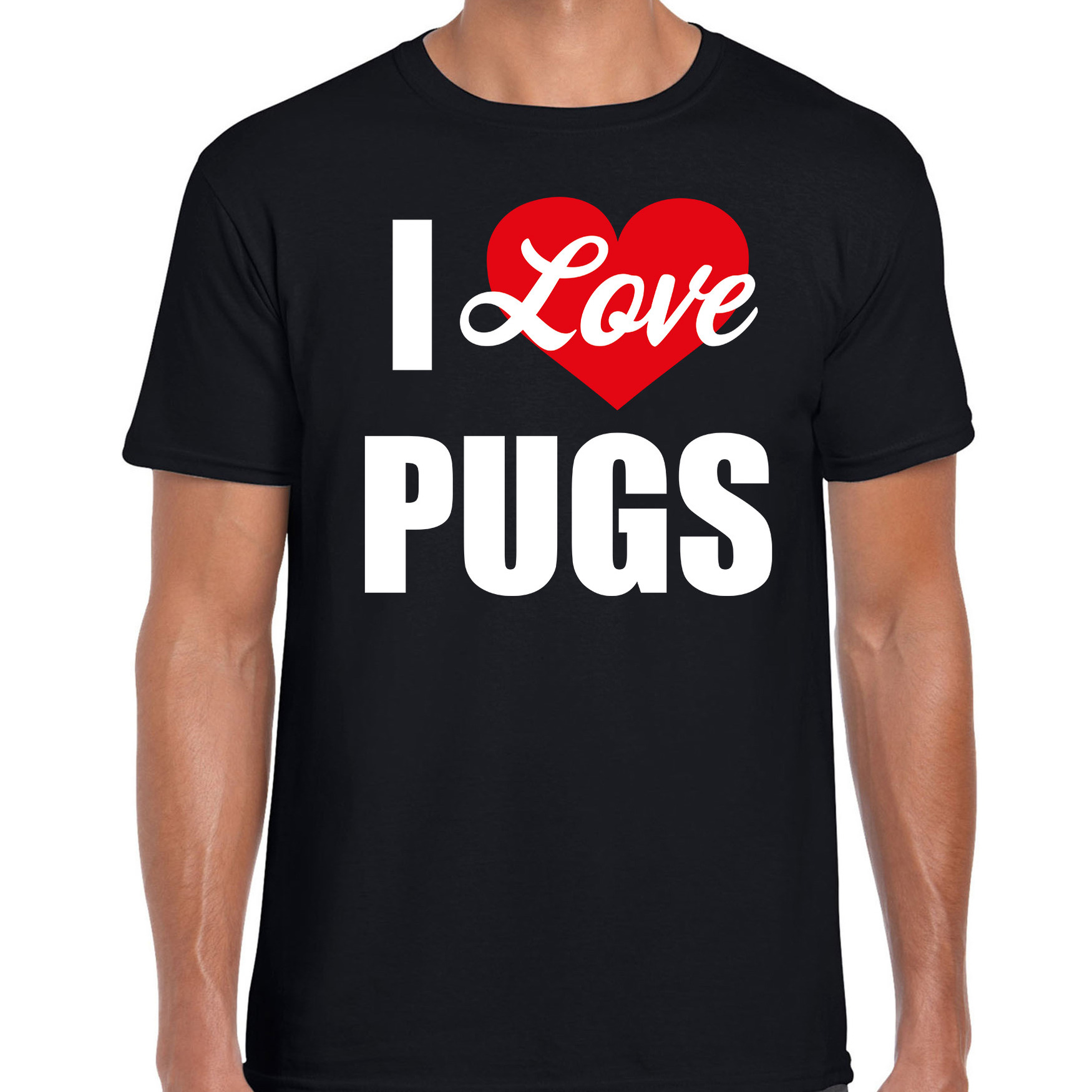I love Pugs honden t-shirt zwart voor heren