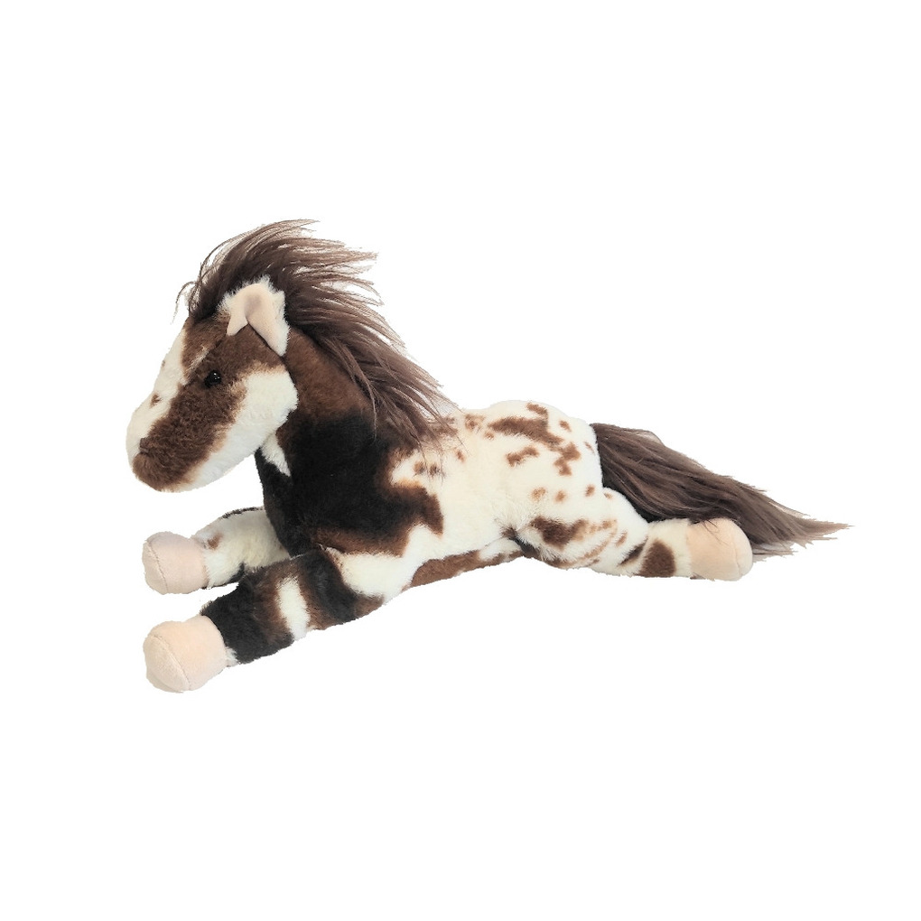 Inware pluche paard knuffeldier bruin-wit liggend 40 cm
