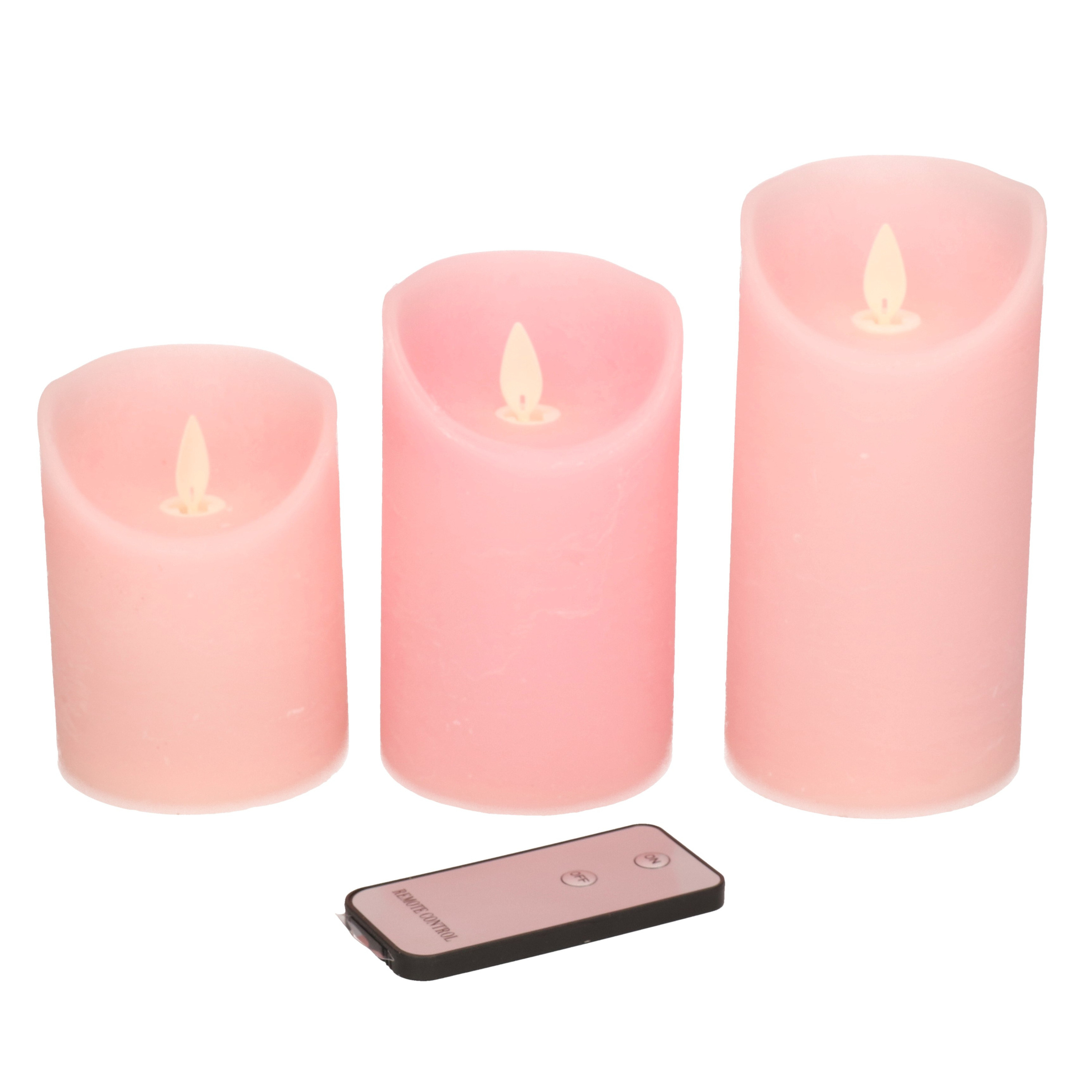 Kaarsen set 3 roze LED stompkaarsen met afstandsbediening