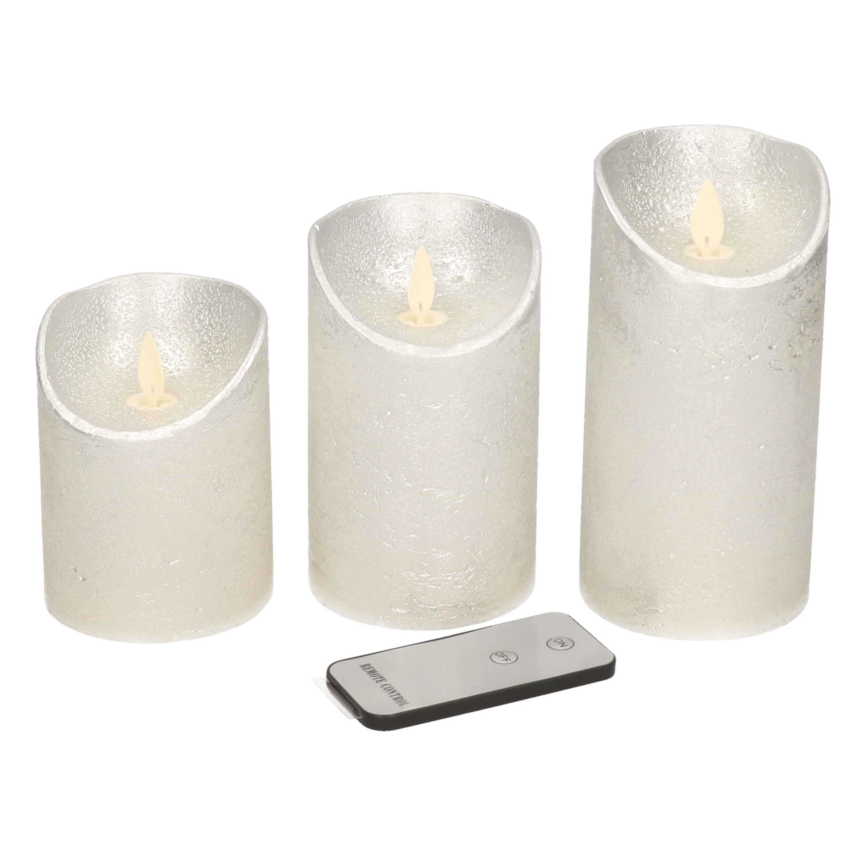 Kaarsen set 3x zilveren LED stompkaarsen met afstandsbedieni