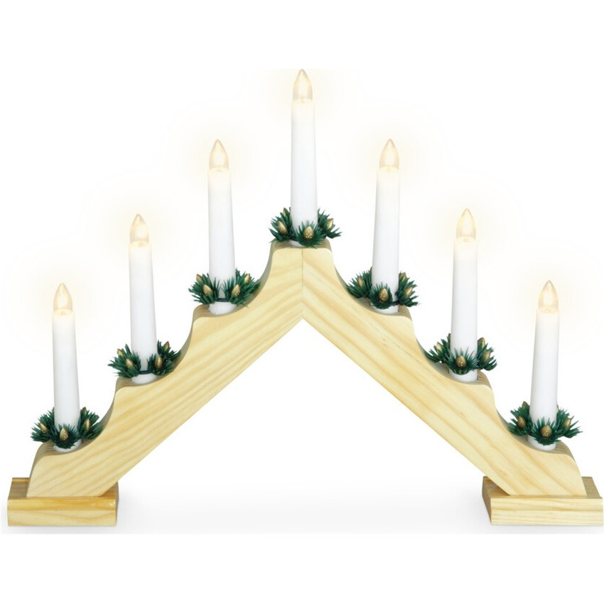Kaarsenbrug 41 x 5 x 31 cm hout goud met 7 led kaarsen