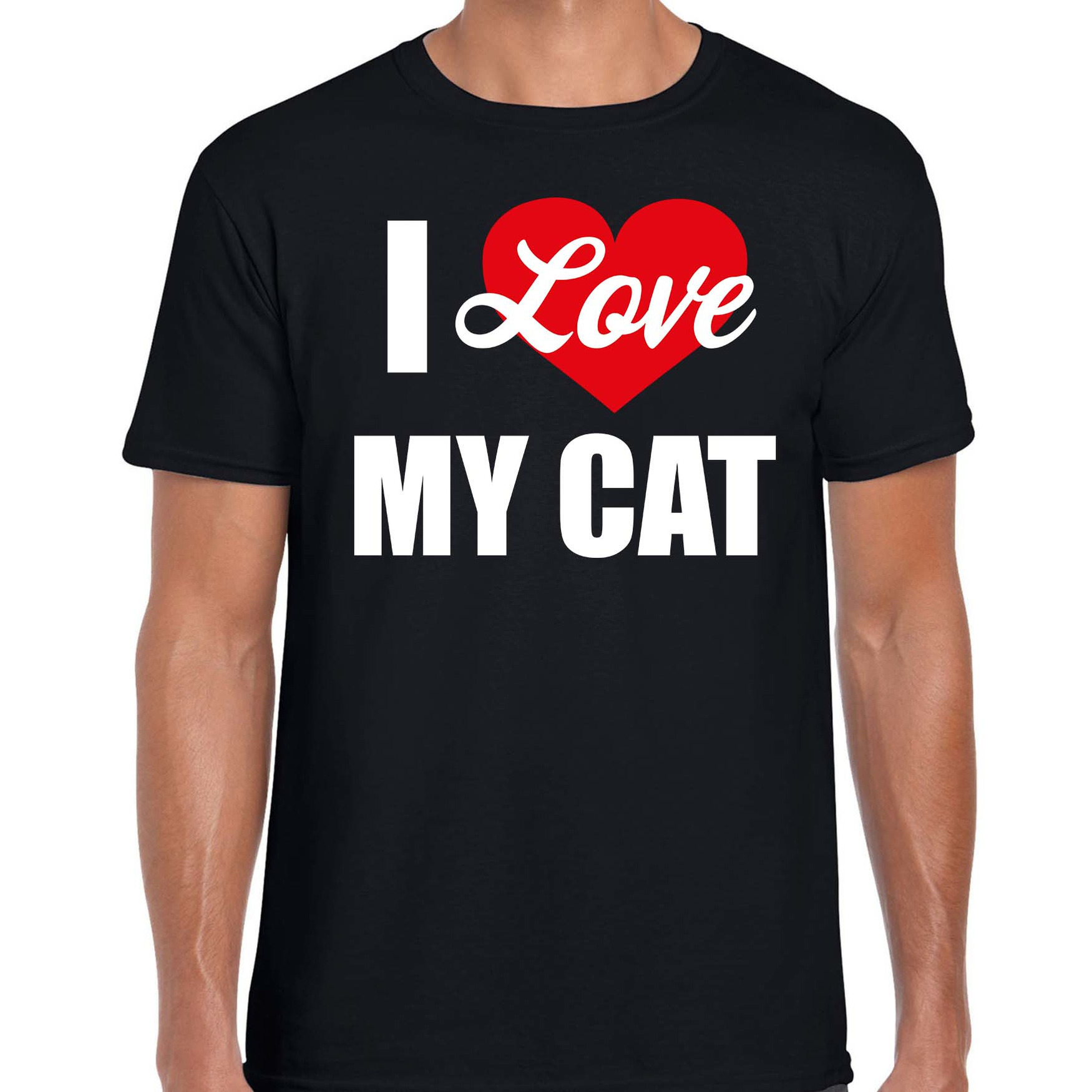 Katten t-shirt I love my cat - Ik hou van mijn kat - poes - zwart voor heren