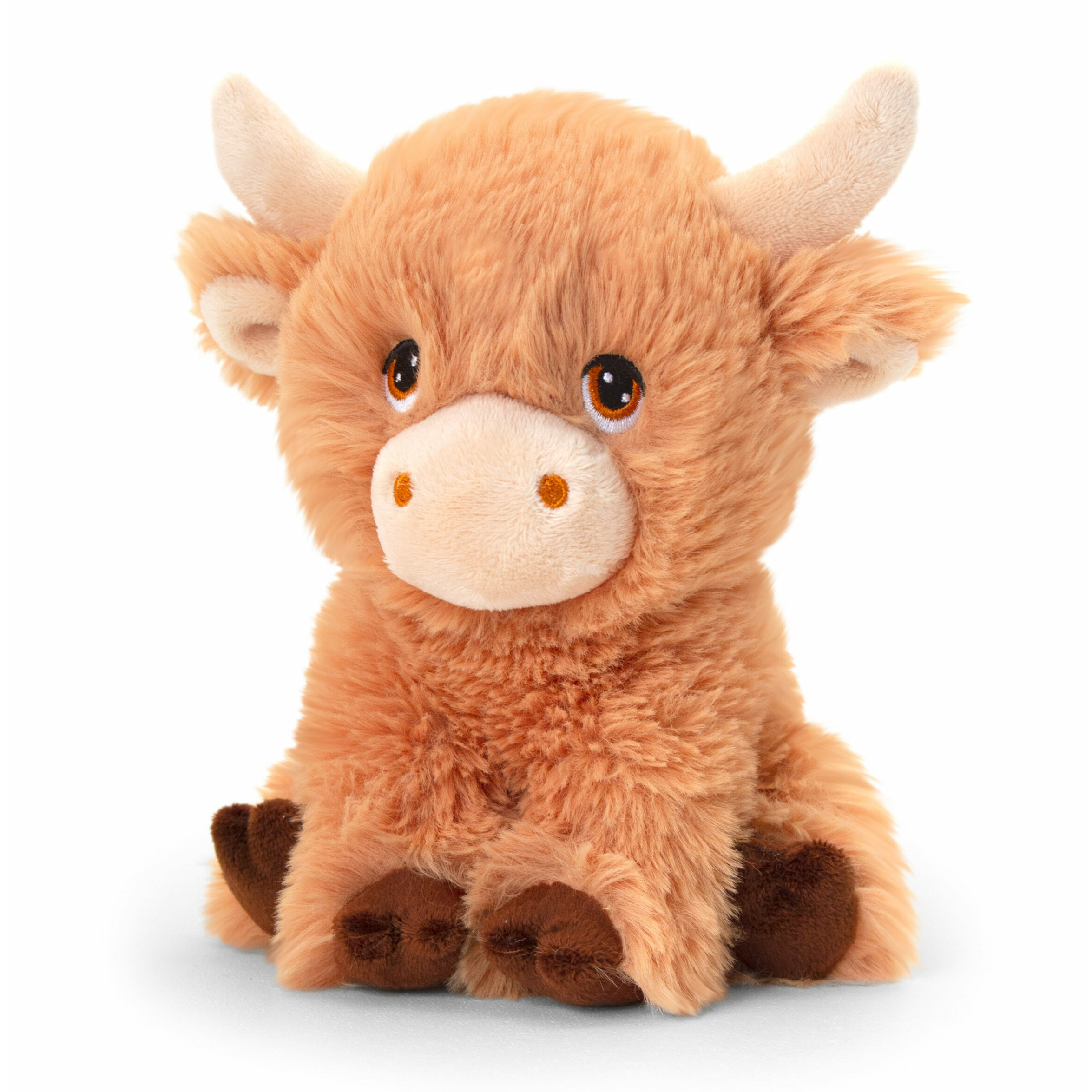 Keel Toys pluche koe met hoorns knuffeldier bruin zittend 25 cm
