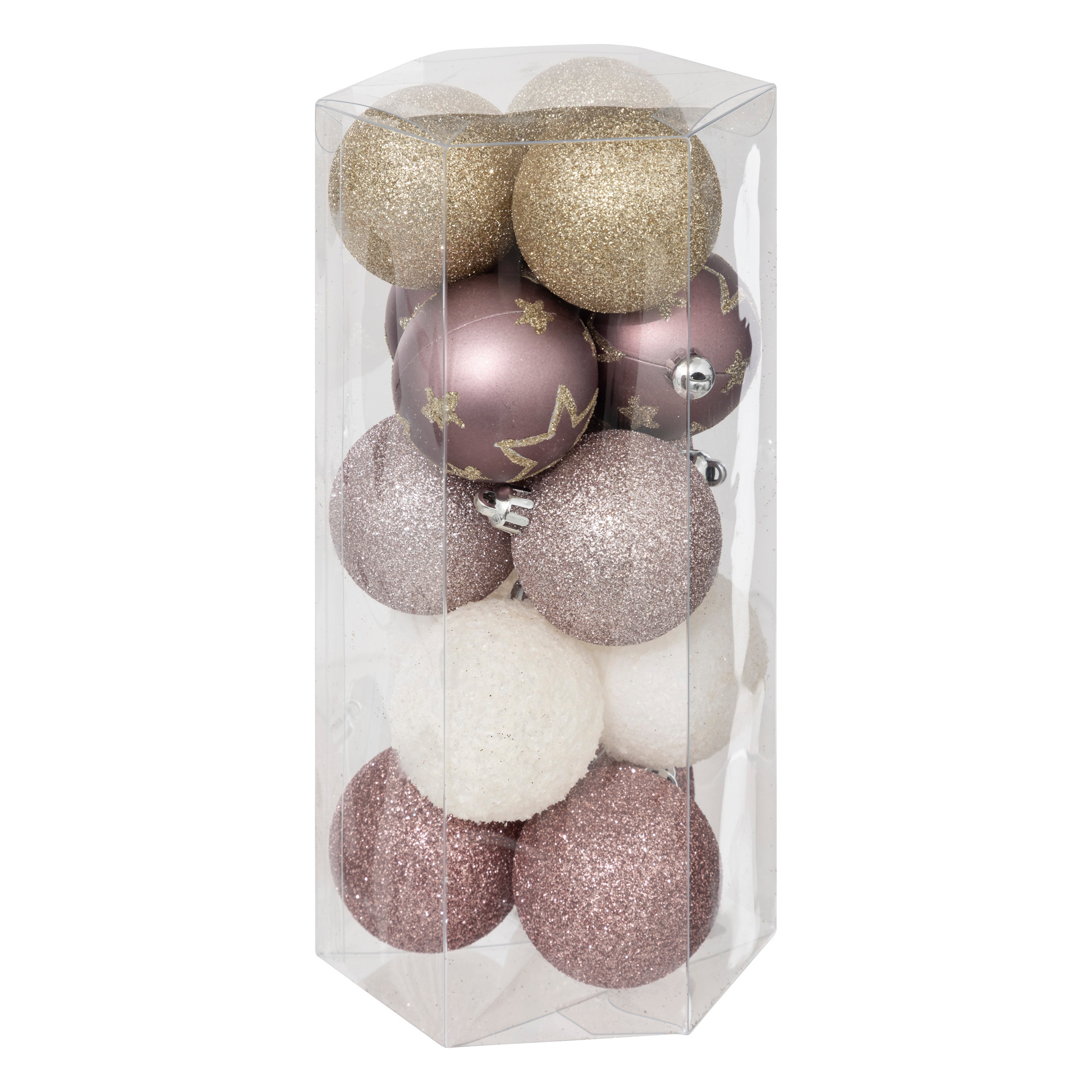 Kerstballen 15x stuks champagne-roze-goud 5 cm kunststof