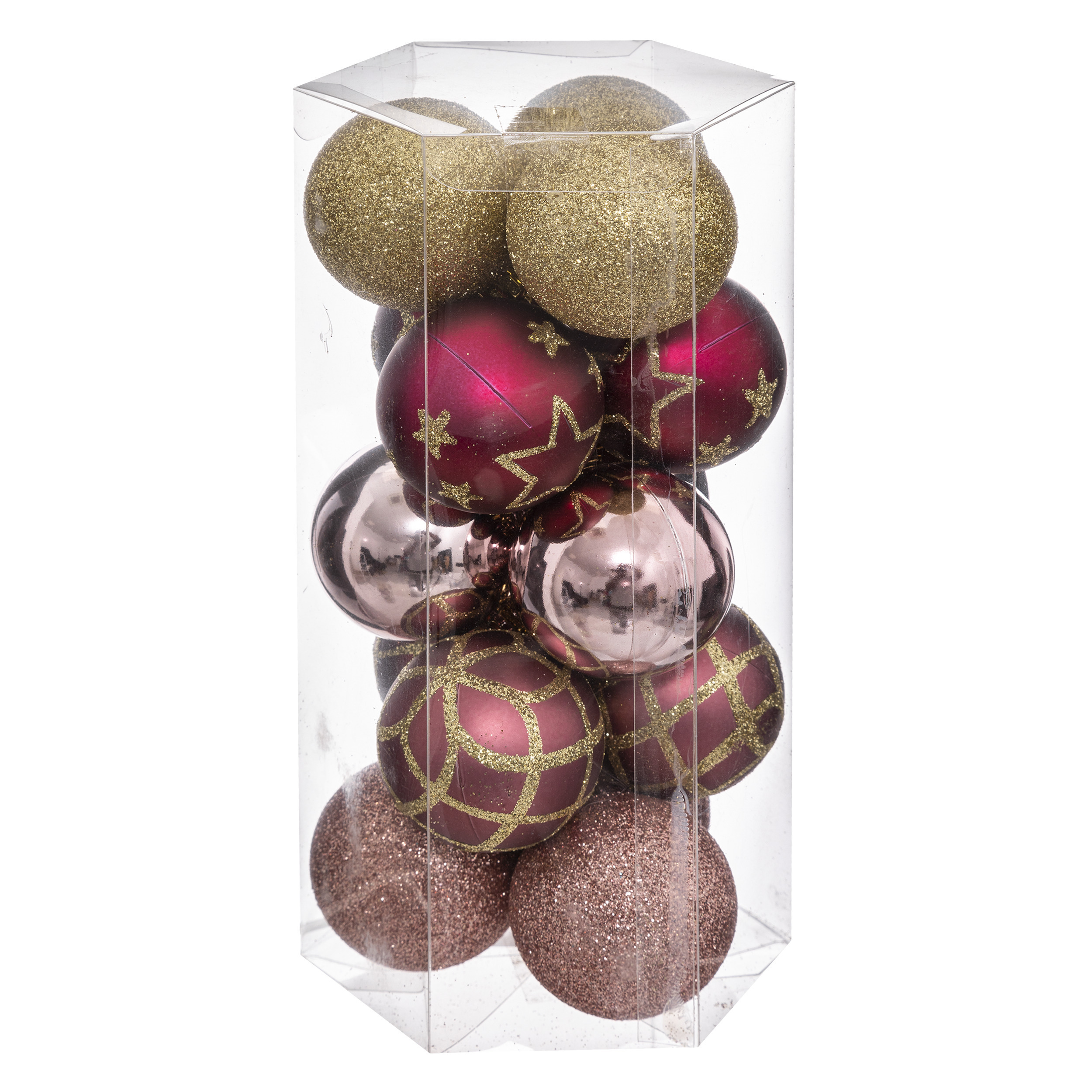 Kerstballen 15x stuks champagne-roze-wit-goud 5 cm kunststof