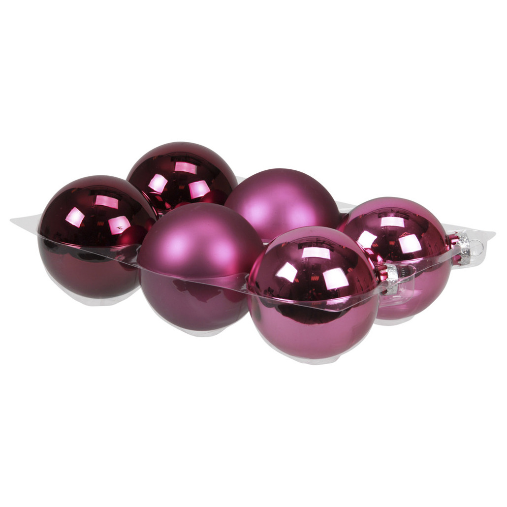 Kerstballen 6x st cherry roze 8 cm glas mat-glans kerstversiering