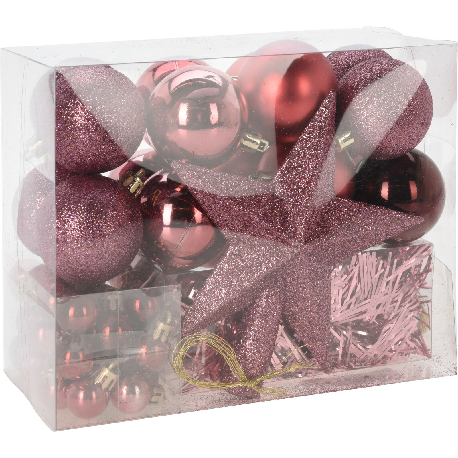 Kerstballen set 54-dlg met piek kunststof roze voor kleine boom