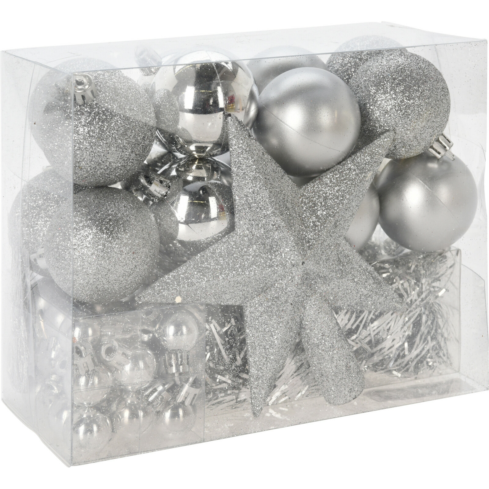 Kerstballen set 54-dlg met piek kunststof zilver voor kleine boom