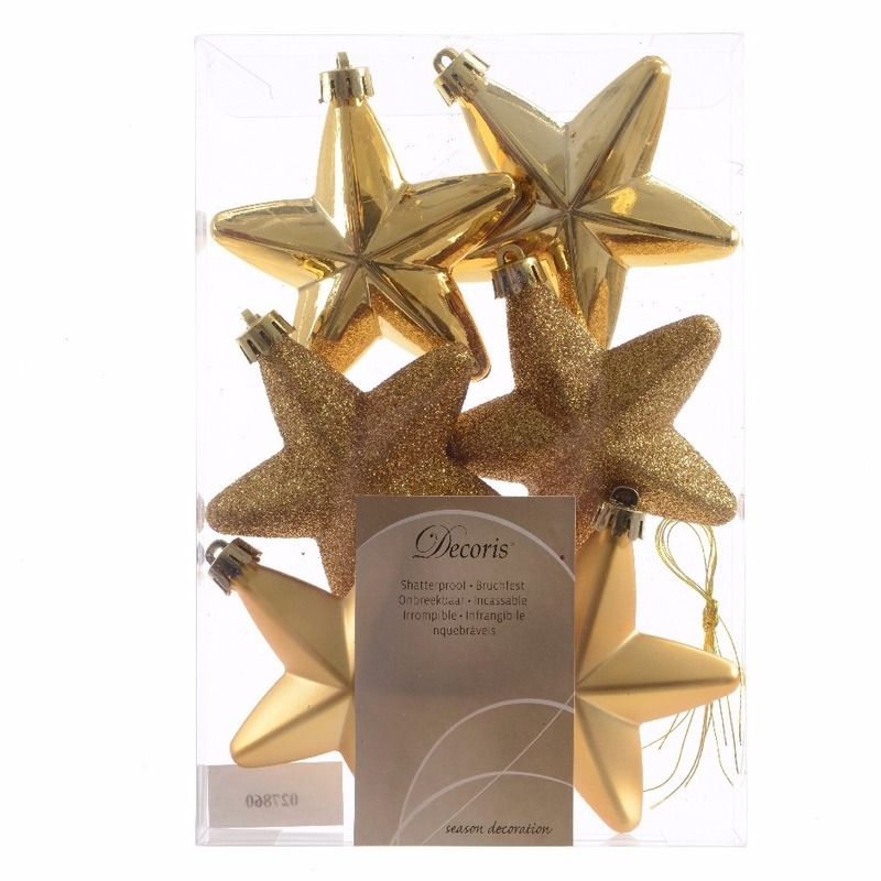 Kerstboom decoratie sterren goud 6 stuks Chique Christmas 7 cm