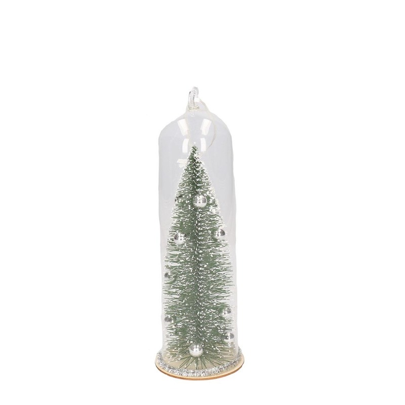 Kersthanger kerstboom in stolp zilver 22 cm kerstornament