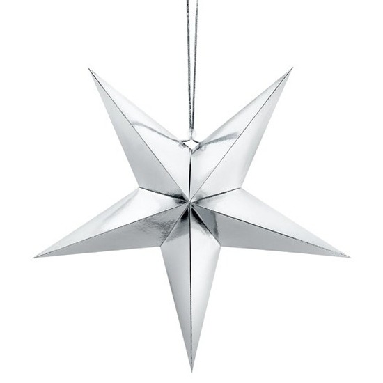 Kerstster decoratie zilveren ster lampion 70 cm